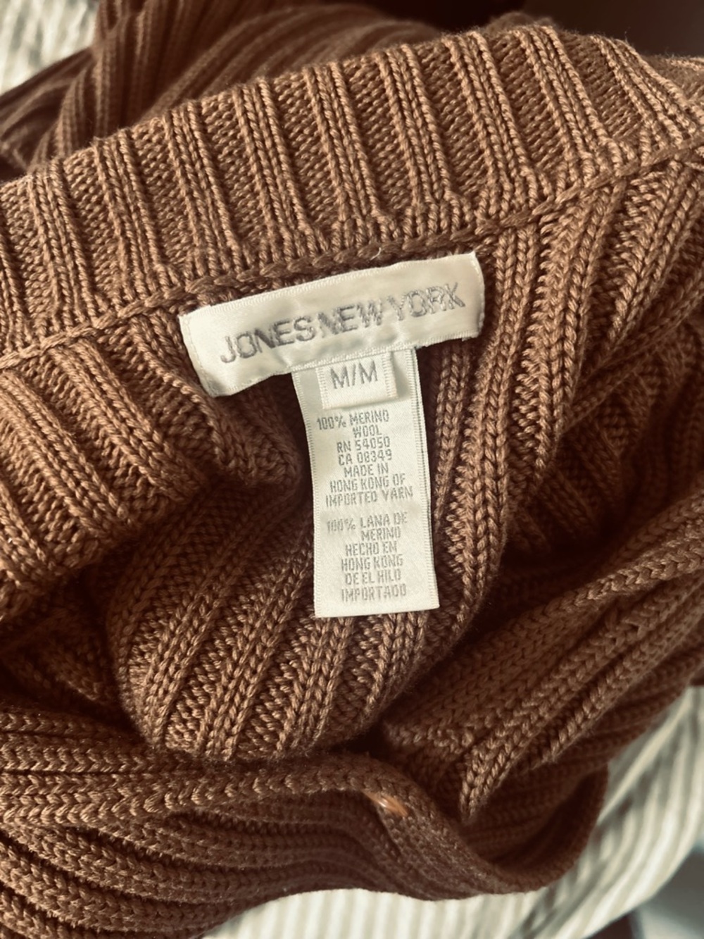 Jones New York Vintage Medium Merino Wool Ribbed Button Cardigan Y2K Minimalist - Picture 5 of 7